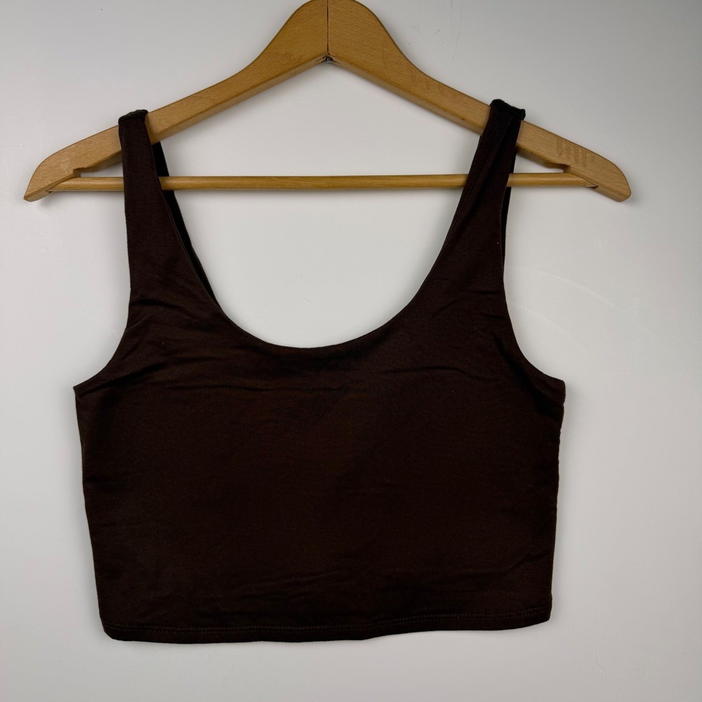 Sincerely Jules Brown Small Cropped Scoop Neck Tank Top Wide Strap Stretch Knit